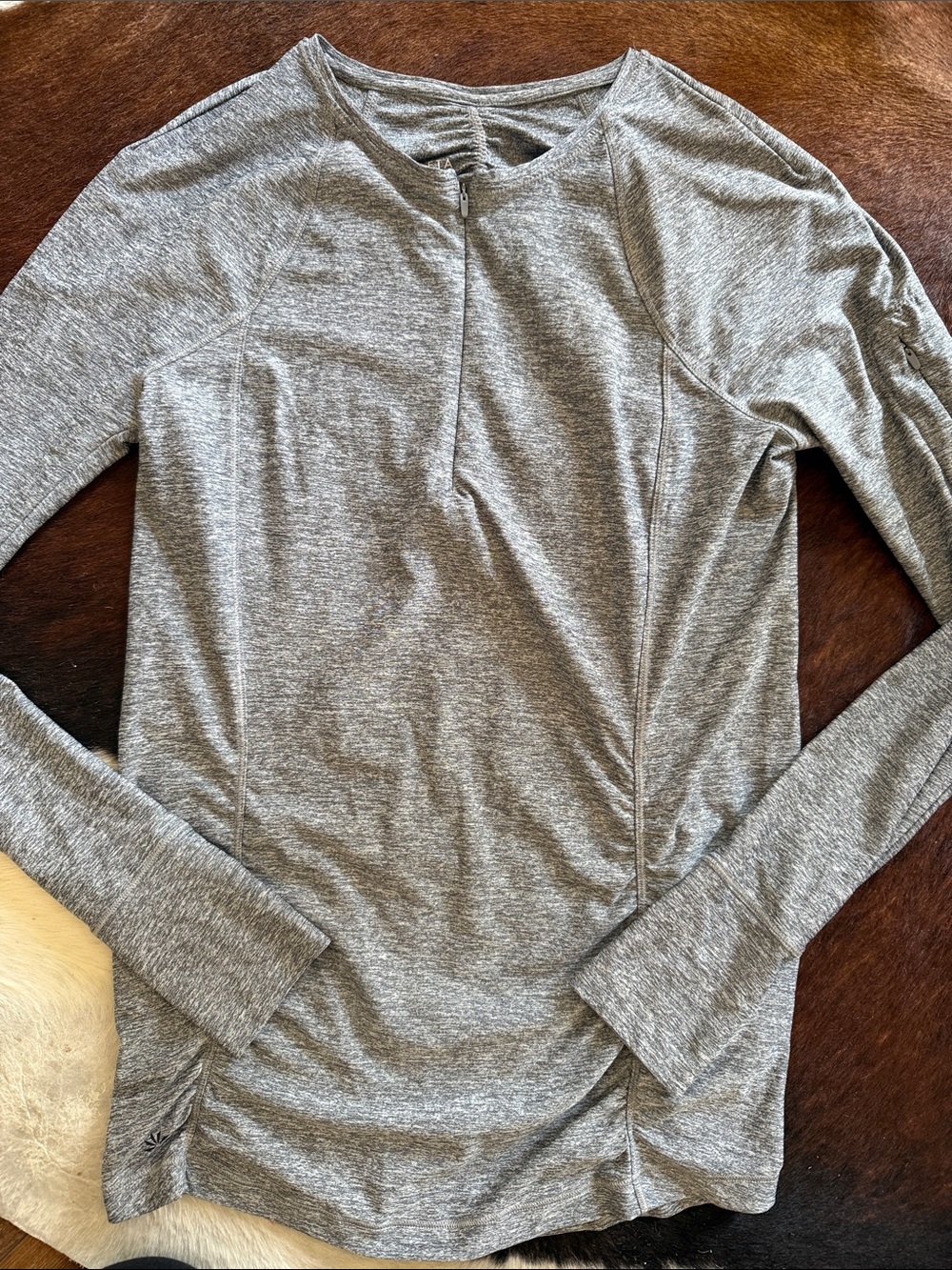 Athleta Gray Heather Long Sleeve Half-Zip Performance Top